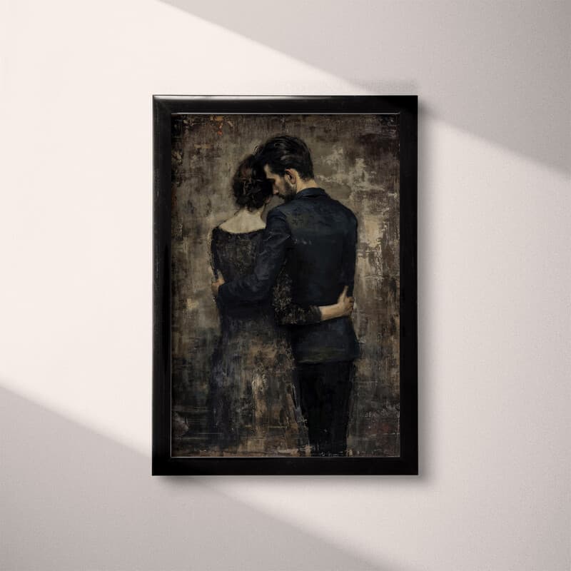 Full frame view of A vintage oil painting, a man and woman embracing, back view