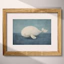 Matted frame view of A cute chibi anime pastel pencil illustration, a whale in the sea