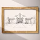 Full frame view of A vintage pencil sketch, front view of a fire station