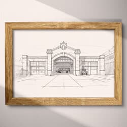 Fire Station Art | Architecture Wall Art | Architecture Print | White, Black and Gray Decor | Vintage Wall Decor | Office Digital Download | Housewarming Art | Pencil Sketch