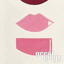 Closeup view of A retro textile print, symmetric lipstick print pattern