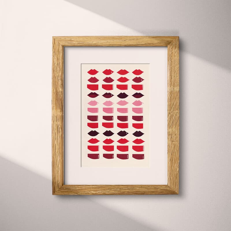 Matted frame view of A retro textile print, symmetric lipstick print pattern