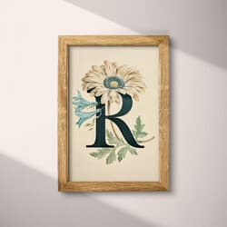 Letter R Art | Typography Wall Art | Flowers Print | White, Black and Brown Decor | Vintage Wall Decor | Entryway Digital Download | Back To School Art | Autumn Wall Art | Pastel Pencil Illustration