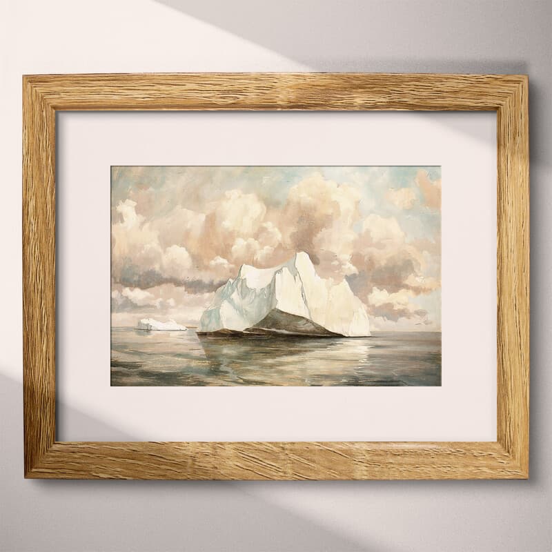 Matted frame view of An impressionist oil painting, an iceberg in the sea, clouds