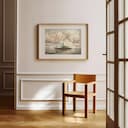 Room view with a matted frame of An impressionist oil painting, an iceberg in the sea, clouds