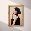 Full frame view of An abstract contemporary oil painting, classy woman with champagne glass, side view