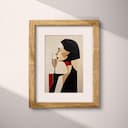 Matted frame view of An abstract contemporary oil painting, classy woman with champagne glass, side view