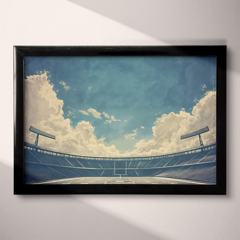 Full frame view of A vintage pastel pencil illustration, a football stadium, clouds in the sky