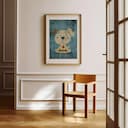 Room view with a matted frame of A cute simple illustration with simple shapes, a dog with a bone