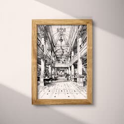 Hotel Lobby Digital Download | Interior Design Wall Decor | Architecture Decor | White, Black and Gray Print | Vintage Wall Art | Entryway Art | Housewarming Digital Download | Pencil Sketch