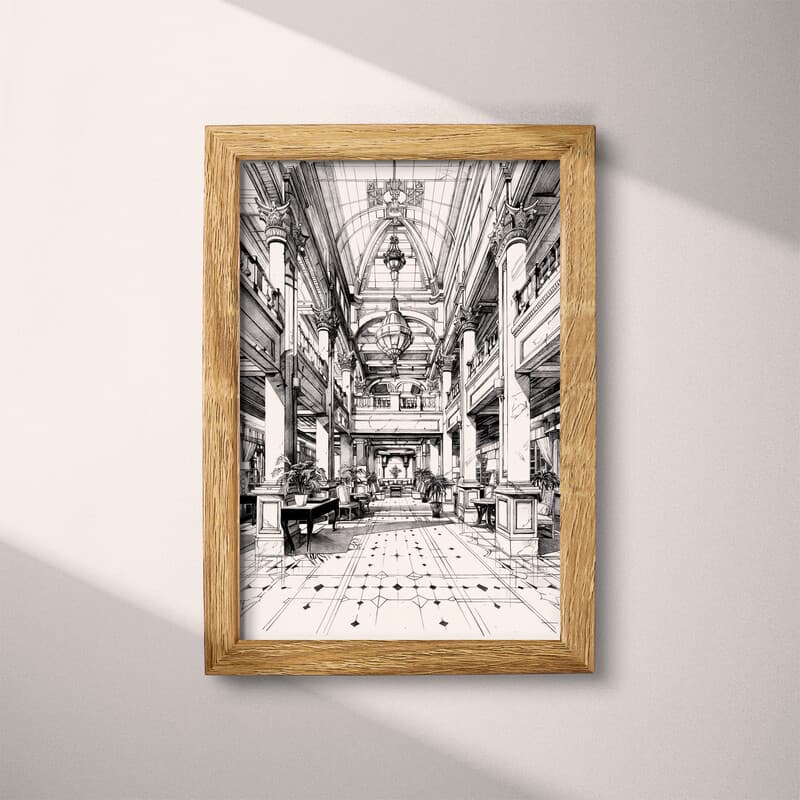 Full frame view of A vintage pencil sketch, a hotel lobby