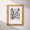 Matted frame view of A vintage pencil sketch, a hotel lobby