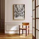 Room view with a full frame of A vintage pencil sketch, a hotel lobby
