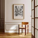 Room view with a matted frame of A vintage pencil sketch, a hotel lobby