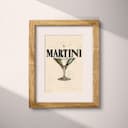 Matted frame view of A vintage pastel pencil illustration, the word "MARTINI" with a martini glass