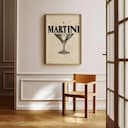 Room view with a full frame of A vintage pastel pencil illustration, the word "MARTINI" with a martini glass