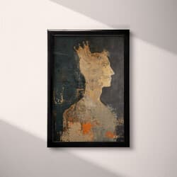 Man With Crown Art | Portrait Wall Art | Portrait Print | Black, Brown, Beige and Orange Decor | Vintage Wall Decor | Office Digital Download | Autumn Art | Oil Painting