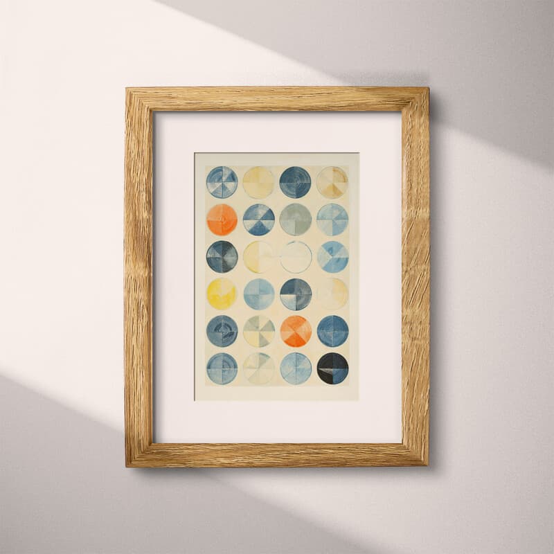 Matted frame view of A contemporary pastel pencil illustration, a grid of circles