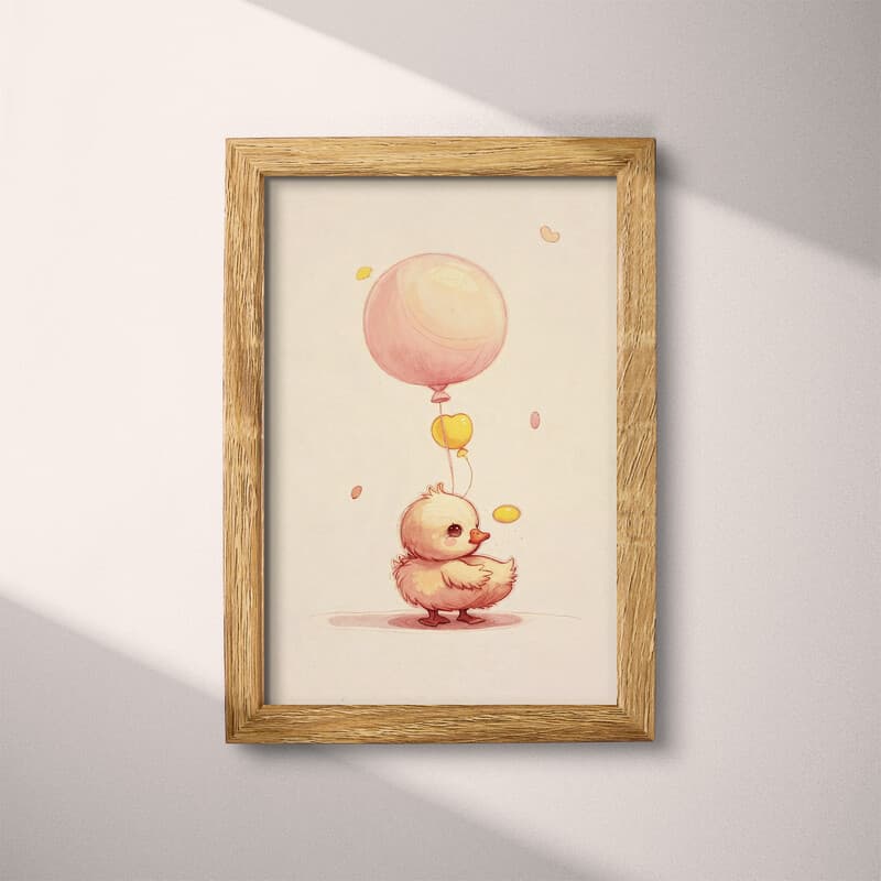 Full frame view of A cute chibi anime pastel pencil illustration, a duck with a balloon