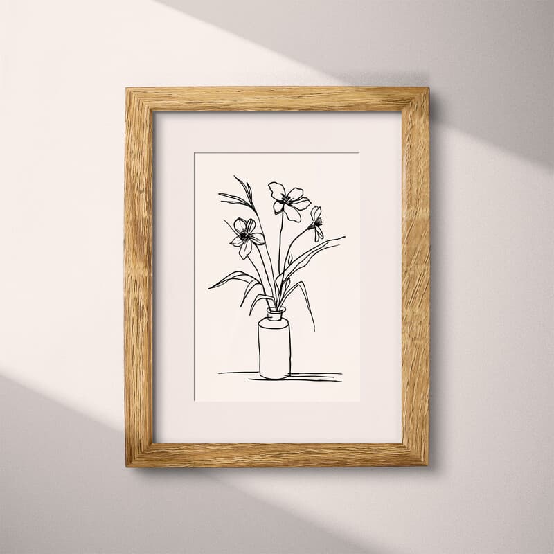 Matted frame view of A vintage ink sketch, a flower in a cylinder vase