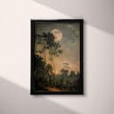 Full frame view of An impressionist oil painting, moon in the sky over a forest