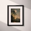 Matted frame view of An impressionist oil painting, moon in the sky over a forest