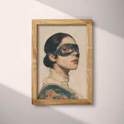 Girl Mask Digital Download | Portrait Wall Decor | Portrait Decor | Beige, Black and Brown Print | Vintage Wall Art | Living Room Art | Grief & Mourning Digital Download | Halloween Wall Decor | Autumn Decor | Oil Painting