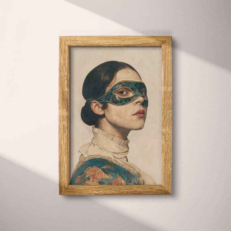 Full frame view of A vintage oil painting, a girl wearing a mask