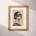 Matted frame view of A vintage oil painting, a girl wearing a mask