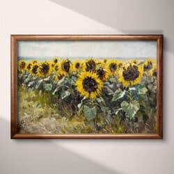 Sunflowers Digital Download | Nature Wall Decor | Flowers Decor | Black, Brown, White, Yellow and Blue Print | Rustic Wall Art | Living Room Art | Housewarming Digital Download | Thanksgiving Wall Decor | Summer Decor | Oil Painting