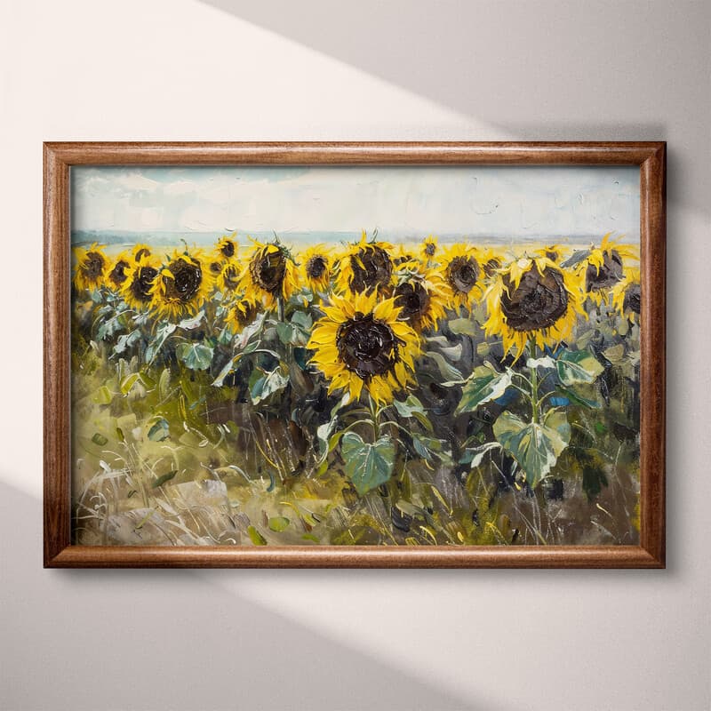 Full frame view of A rustic oil painting, a field of sunflowers