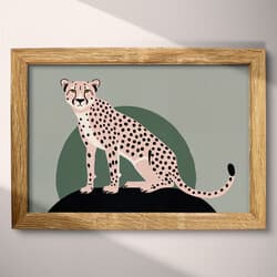 Cheetah Digital Download | Wildlife Wall Decor | Animals Decor | Gray, Green, Black, Pink and Orange Print | Retro Wall Art | Game Room Art | Back To School Digital Download | Summer Wall Decor | Cartoon Drawing