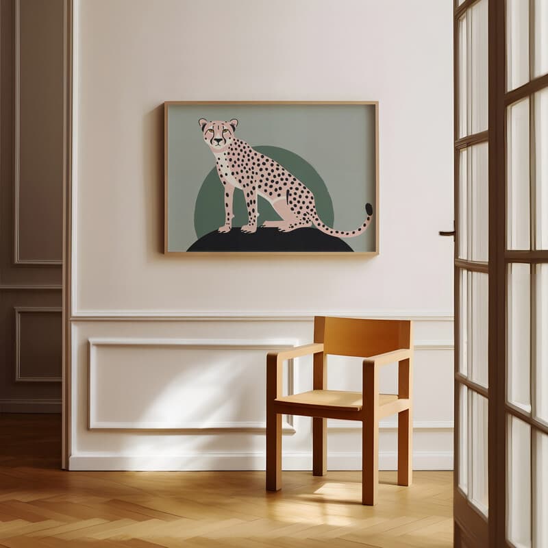 Room view with a full frame of A retro cartoon drawing, a cheetah