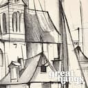 Closeup view of A contemporary graphite sketch, a seaside town