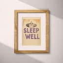 Matted frame view of A vintage linocut print, the words "SLEEP WELL" with a candle