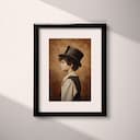 Matted frame view of A vintage oil painting, a boy wearing a top hat, side view