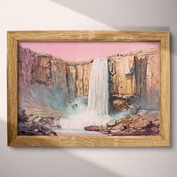 Cliff Waterfall Digital Download | Nature Wall Decor | Landscapes Decor | Pink, Gray and Black Print | Vintage Wall Art | Living Room Art | Housewarming Digital Download | Autumn Wall Decor | Pastel Pencil Illustration