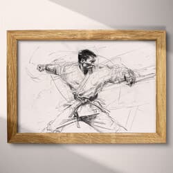 Taekwondo Digital Download | Martial Arts Wall Decor | Sports Decor | White, Black and Gray Print | Vintage Wall Art | Office Art | Graphite Sketch