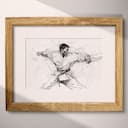 Matted frame view of A vintage graphite sketch, taekwondo