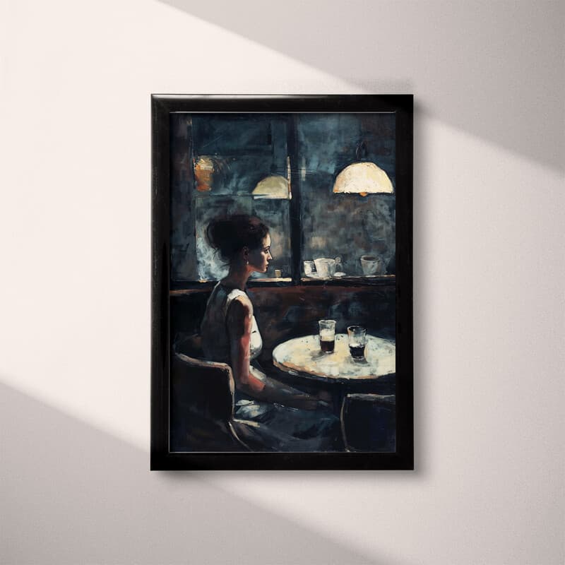 Full frame view of A mid-century oil painting, a woman in a cafe