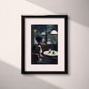 Matted frame view of A mid-century oil painting, a woman in a cafe