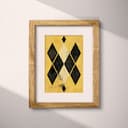 Matted frame view of A vintage textile print, symmetric diamond pattern