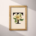 Full frame view of A vintage pastel pencil illustration, the letter "T" with a flower