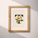 Matted frame view of A vintage pastel pencil illustration, the letter "T" with a flower