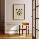 Room view with a matted frame of A vintage pastel pencil illustration, the letter "T" with a flower