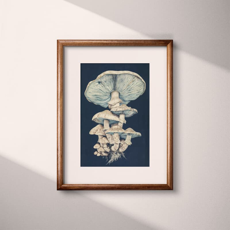 Matted frame view of A vintage pastel pencil illustration, mushrooms