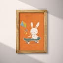 Full frame view of A cute simple cartoon drawing, a bunny on a skateboard with a kite