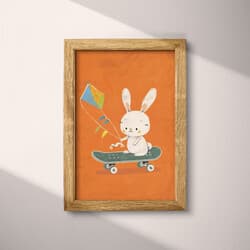 Bunny Skateboard Digital Download | Animal Wall Decor | Animals Decor | Orange, White, Green and Gray Print | Cute Simple Wall Art | Kids Art | Back To School Digital Download | Easter Wall Decor | Spring Decor | Cartoon Drawing