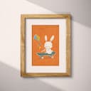 Matted frame view of A cute simple cartoon drawing, a bunny on a skateboard with a kite