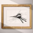 Matted frame view of A vintage ink sketch, a train